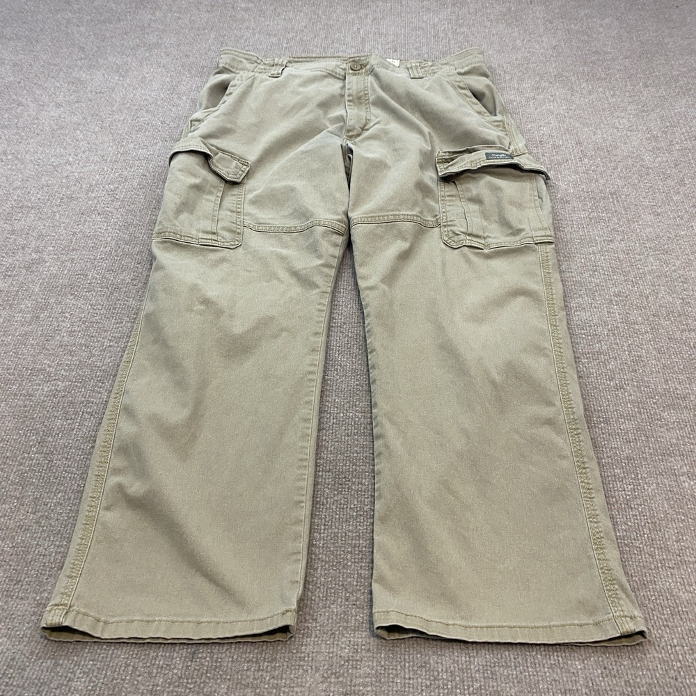 Wrangler CArgo Pants Mens 36x28 Hemmed Beige Grunge Taper‎ Stretch Workwear